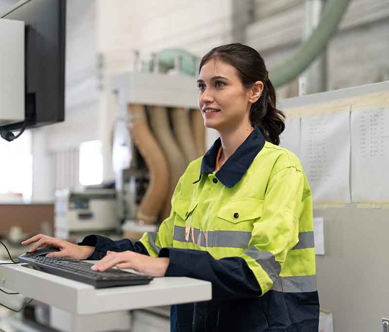 Une femme ingénieure utilisant un ordinateur pour faire fonctionner une machine à commande numérique